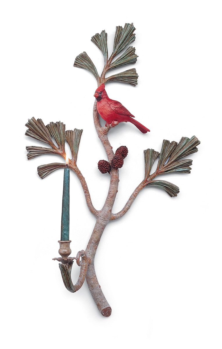 1524 Cardinal in Pine Bough Sconce -- Male, Left 17×29