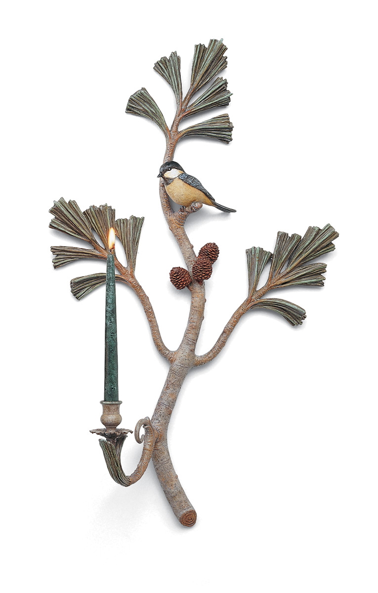1525 Chickadees in Pine Bough Sconce -- Right 17×29